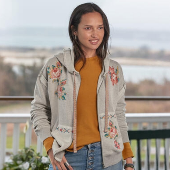 Sundance Annabeth Zip Hoodie Floral Embroidered Gray Women's Size Small - Picture 2 of 10